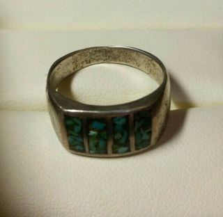 VINTAGE NAVAJO STERLING SILVER TURQUOISE RING SZ 10.  5 3
