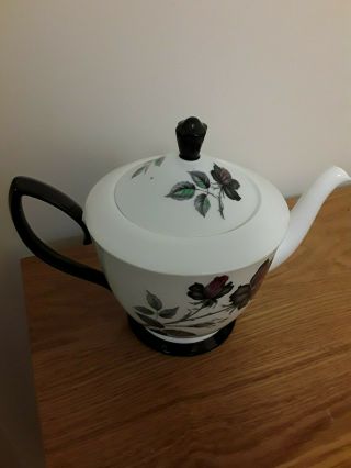 Vintage Teapot Royal Albert Masquerade Bone China Black & Rose Large 4/6 Cups Uk