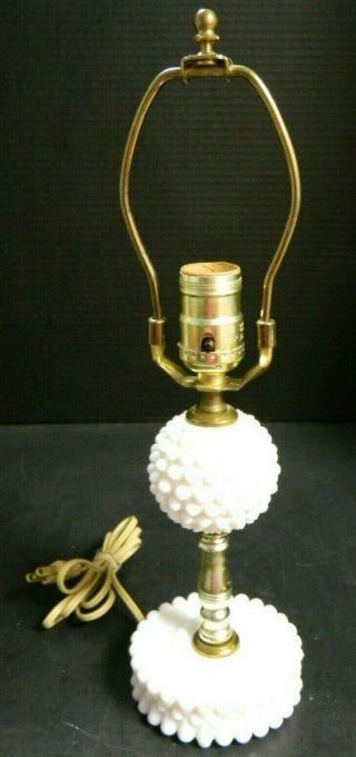 Vintage Hobnail Milk Glass & Brass Table Lamp Center Globe 15 " X 4.  25 "