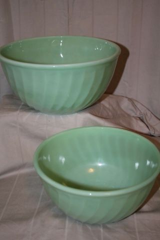 Vintage Fire King Oven Ware Jadeite 8 " & 9 " Rolled Rim Swirl Nesting Mixing Bowl