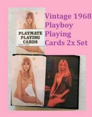 Vintage 1968 Playboy Playmate Playing Cards 2 Decks With Case