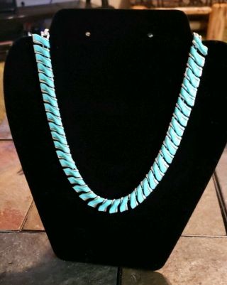 Vintage Coro Choker Necklace & Thermoset Plastic - Set.  Turquoise Or Teal Color.