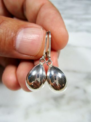 Pair Vintage Solid Sterling Silver Modernist Teardrop Drop Dangle Earrings