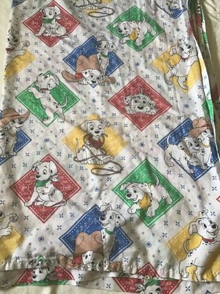 Vtg.  101 Dalmations Twin Size Sheet Flat Craft Fabric White Green Blue Red