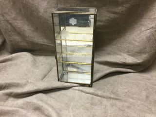 Vtg.  Small Brass & Glass 3 Shelf Hinged Door Display Curio Case