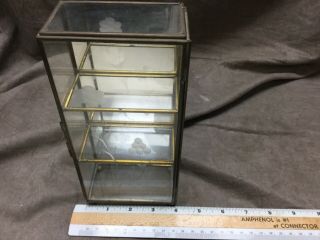 Vtg.  Small Brass & Glass 3 Shelf Hinged Door Display Curio Case 2