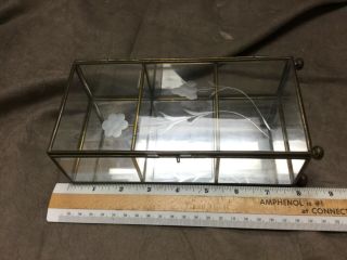 Vtg.  Small Brass & Glass 3 Shelf Hinged Door Display Curio Case 3