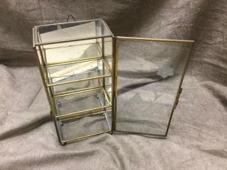 Vtg.  Small Brass & Glass 3 Shelf Hinged Door Display Curio Case 4