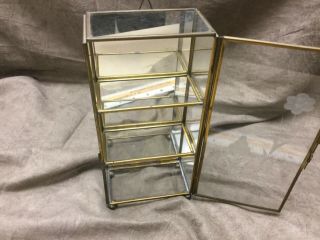Vtg.  Small Brass & Glass 3 Shelf Hinged Door Display Curio Case 5