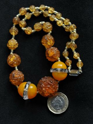 Vintage Classic Art Deco Orange Pressed Glass & Composite Bead Necklace