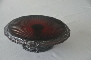 Vintage Avon Ruby Red Cape Cod Pedestal Cake Plate