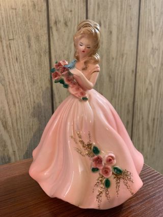 Josef Originals Vintage Figurine - Lady In Pink Dress With Bird