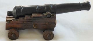 Vintage Cast Iron On Wood Base Signal Cannon 7.  5 " Barrel Read Desc