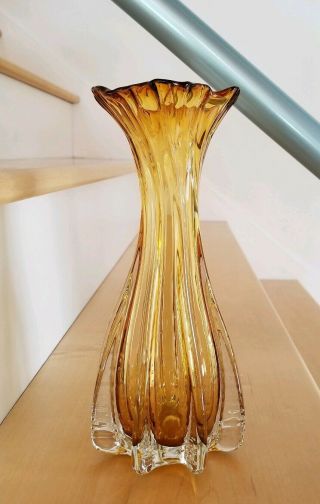 Vintage/mcm Murano Italian Art Glass Sommerso Ribbed Spines Vase Barovier/toso