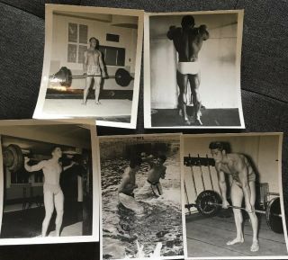 5 Vintage Male Physique Photos Weightlifting Martial Arts York Barbell Naval Air