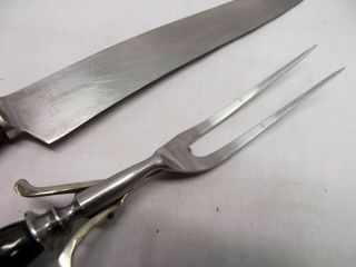 Vtg Lamson Stag Antler Handle Meat Carving Set Knife Fork Sterling Silver 3