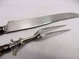 Vtg Lamson Stag Antler Handle Meat Carving Set Knife Fork Sterling Silver 4