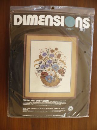 Dimensions Pansies And Wildflowers Crewel Embroidery Craft Kit Vintage 1984