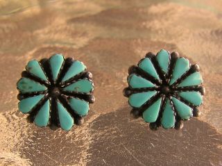 Vintage,  Pre - Owned Navajo Indian Turquoise Petit Point Sterling Silver Earrings