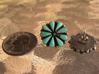 Vintage,  Pre - Owned Navajo Indian Turquoise Petit Point Sterling Silver Earrings 2