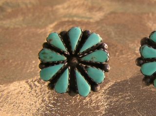 Vintage,  Pre - Owned Navajo Indian Turquoise Petit Point Sterling Silver Earrings 4