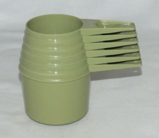 Complete Set Of 6 - Vintage Tupperware Measuring Cups Avocado / Olive Green