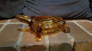 Vintage L.  G.  Wright Large Amber Glass Turtle Tortoise Candy Dish C12