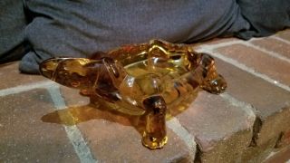 Vintage L.  G.  WRIGHT Large Amber Glass Turtle Tortoise Candy Dish C12 2