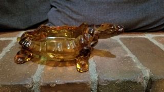 Vintage L.  G.  WRIGHT Large Amber Glass Turtle Tortoise Candy Dish C12 3