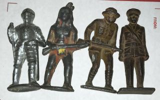 Vintage Antique Cast Iron Toys - Knight Indian Cowboy Police Officer - Very Old
