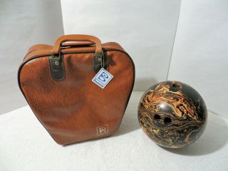 Vintage Brunswick Bowling Bag & Lite Wate Marble Ball 1970 