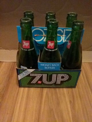 7 Up 6 Pack 7 Oz Glass Bottles Vintage Green Case Pint