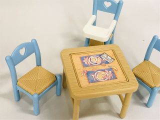 Vtg 1993 Fisher Price Loving Family Dollhouse Dining Room Flip Table Blue Chairs