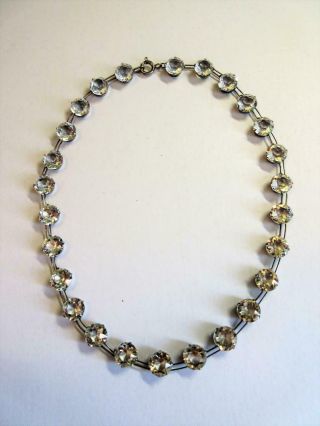 Vintage Art Deco Sterling Silver & Rock Crystal 14 " Choker Necklace - 20g