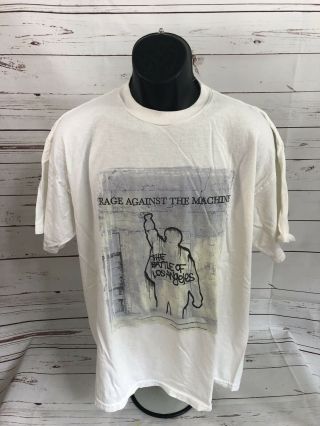 Vintage 1999 Rage Against The Machine White Double Sided Concert Shirt Size L