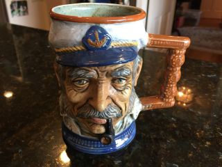 Old Salt Fishing Captain Painted Pottery Mug Stein S.  Orvis Made In Italy Vintage