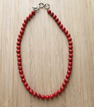 Vintage Sterling Silver Red Coral Beaded Necklace 19 " 32.  5 Grams 1 - B1120