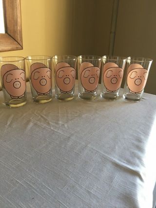 Vintage Pink Pig Piggy Drinking Glasses With Curly Tail