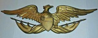 Vintage Sexton 27 " American Eagle Wall Hanging Plaque Gold Cast Metal Decor Usa