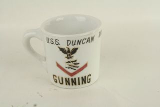 Vintage Military 8 Oz Coffee Mug Uss Duncan Ddr - 874 Destroyer Gunning