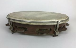 Vintage Tambourine Wood Metal Drum 10 1/2 " Percussion Instrument