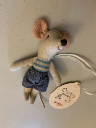 Maileg Vintage Mouse With Red Smile,  Older Style Arms,  Corduroy Ears