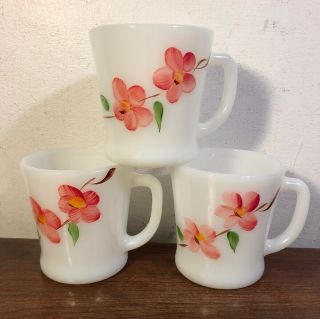 3 Vintage Fire King Peach Blossom Coffee Mug Cup Gay Fad Pink Flower