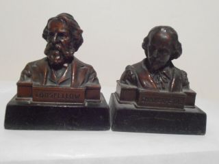Antique Bookends Vintage Cast Bronze Shakespeare And Longfellow Bust 4 "