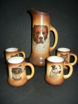Vintage Taylor Smith & Taylor Dog Breed Pottery Tankard Set