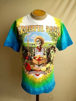 Vintage 1998 Grateful Dead Keep It Green Tie Dye Liquid Blue T Shirt Large