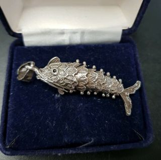 Vintage 825 Silver Fish Articulated Charm Moving Pendant Costume Jewellery