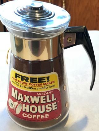Vtg Maxwell House Corning Glass Instant Coffee Maker Pot 10 Oz 8 " Promotional