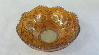 Vintage Carnival Glass Iridescent Amber Bowl
