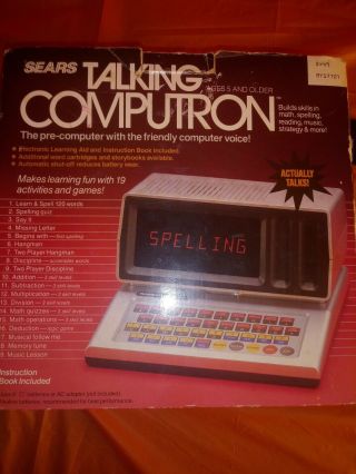 Vintage 1986 Sears Electronic Talking Computron Computer W/cartridge